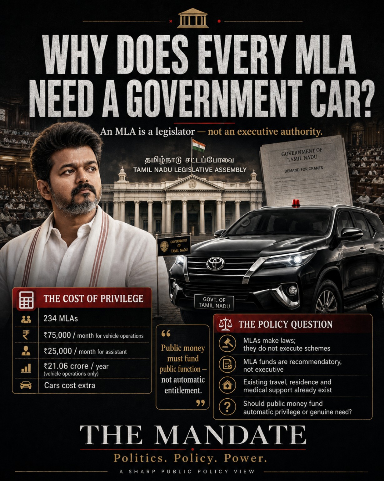Editorial graphic: Why does every MLA need a government car?